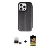 ieg™ iPhone 14 Pro Max Kılıf Zirve Yansıma Serisi - Siyah Buffer Cam Ekran Koruyucu + Bilvis Titan Kamera Lens - GS