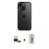 ieg™ iPhone 15 Kılıf Akış Çizgi Koleksiyonu - Siyah Polymer Nano Ekran Koruyucu + Bilvis Titan Kamera Lens - PE