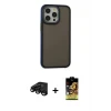ieg™ iPhone 15 Pro Kılıf Eksen Işık - Siyah Buffer Cam Ekran Koruyucu + Raze Metal Kamera Lens - SH