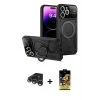 ieg™ iPhone 15 Pro Kılıf Kıvılcım Modern Serisi - Siyah Buffer Cam Ekran Koruyucu + Raze Metal Kamera Lens - GS