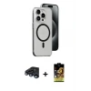 ieg™ iPhone 15 Pro Kılıf Odak Form Özel Seri - Siyah Buffer Cam Ekran Koruyucu + Raze Metal Kamera Lens - LT