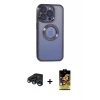 ieg™ iPhone 15 Pro Kılıf Pusula Form - Siyah Buffer Cam Ekran Koruyucu + Raze Metal Kamera Lens - LT