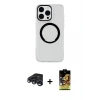 ieg™ iPhone 15 Pro Kılıf Pusula Form - Siyah Buffer Cam Ekran Koruyucu + Raze Metal Kamera Lens - LT