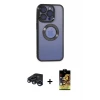 ieg™ iPhone 15 Pro Kılıf Pusula Form - Siyah Buffer Cam Ekran Koruyucu + Raze Metal Kamera Lens - LT
