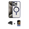 ieg™ iPhone 15 Pro Kılıf Siluet Çizgi Serisi - Siyah Buffer Hayalet Cam Ekran Koruyucu + Raze Metal Kamera Lens - GS