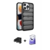 ieg™ iPhone 15 Pro Kılıf Yadigar Doku Özel Seri - Siyah Bilvis 5in1 5D Magic Hayalet Cam Ekran Koruyucu + Raze Metal Kamera Lens - TMGI
