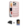 ieg™ iPhone 15 Pro Kılıf Yadigar Doku Özel Seri - Siyah Buffer Hayalet Cam Ekran Koruyucu + Raze Metal Kamera Lens - SH