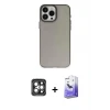 ieg™ iPhone 15 Pro Max Kılıf Ahenk Çizgi Prime - Siyah Bilvis 5in1 5D Magic Hayalet Cam Ekran Koruyucu + PVD Metal Kamera Lens - GI