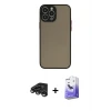 ieg™ iPhone 15 Pro Max Kılıf Ahenk Çizgi Serisi - Siyah Bilvis 5in1 5D Magic Hayalet Cam Ekran Koruyucu + Raze Metal Kamera Lens - TMGI