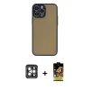 ieg™ iPhone 15 Pro Max Kılıf Ahenk Çizgi Serisi - Siyah Buffer Cam Ekran Koruyucu + PVD Metal Kamera Lens - GI