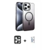 ieg™ iPhone 15 Pro Max Kılıf Ahenk Doku Özel Seri - Siyah Bilvis 0.18mm Plus Cam Ekran Koruyucu + PVD Metal Kamera Lens - LT