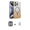 ieg™ iPhone 15 Pro Max Kılıf Ahenk Doku Özel Seri - Siyah Bilvis 0.18mm Plus Cam Ekran Koruyucu + PVD Metal Kamera Lens - LT