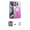 ieg™ iPhone 15 Pro Max Kılıf Ahenk Doku Özel Seri - Siyah Bilvis 0.18mm Plus Cam Ekran Koruyucu + PVD Metal Kamera Lens - LT