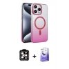 ieg™ iPhone 15 Pro Max Kılıf Ahenk Doku Özel Seri - Siyah Bilvis 5in1 5D Magic Hayalet Cam Ekran Koruyucu + PVD Metal Kamera Lens - TU