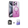 ieg™ iPhone 15 Pro Max Kılıf Ahenk Doku Özel Seri - Siyah Bilvis 5in1 5D Magic Hayalet Cam Ekran Koruyucu + PVD Metal Kamera Lens - TU