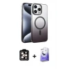 ieg™ iPhone 15 Pro Max Kılıf Ahenk Doku Özel Seri - Siyah Bilvis 5in1 5D Magic Hayalet Cam Ekran Koruyucu + PVD Metal Kamera Lens - TU