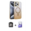 ieg™ iPhone 15 Pro Max Kılıf Ahenk Doku Özel Seri - Siyah Bilvis 5in1 5D Magic Hayalet Cam Ekran Koruyucu + PVD Metal Kamera Lens - TU