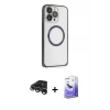 ieg™ iPhone 15 Pro Max Kılıf Ahenk Işık Serisi - Siyah Bilvis 5in1 5D Magic Hayalet Cam Ekran Koruyucu + Raze Metal Kamera Lens - GS