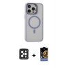 ieg™ iPhone 15 Pro Max Kılıf Ahenk Klasik Özel Seri - Siyah Buffer Hayalet Cam Ekran Koruyucu + PVD Metal Kamera Lens - SH