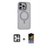 ieg™ iPhone 15 Pro Max Kılıf Ahenk Klasik Özel Seri - Siyah Buffer Hayalet Cam Ekran Koruyucu + PVD Metal Kamera Lens - GS