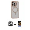 ieg™ iPhone 15 Pro Max Kılıf Ahenk Klasik Özel Seri - Siyah Buffer Hayalet Cam Ekran Koruyucu + PVD Metal Kamera Lens - SH