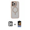 ieg™ iPhone 15 Pro Max Kılıf Ahenk Klasik Özel Seri - Siyah Buffer Hayalet Cam Ekran Koruyucu + PVD Metal Kamera Lens - GS