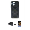 ieg™ iPhone 15 Pro Max Kılıf Ahenk Klasik - Siyah Buffer Hayalet Cam Ekran Koruyucu + Raze Metal Kamera Lens - LT