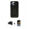 ieg™ iPhone 15 Pro Max Kılıf Ahenk Klasik - Siyah Buffer Hayalet Cam Ekran Koruyucu + Raze Metal Kamera Lens - SH