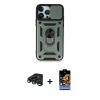 ieg™ iPhone 15 Pro Max Kılıf Ahenk Klasik - Siyah Buffer Hayalet Cam Ekran Koruyucu + Raze Metal Kamera Lens - LT