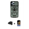 ieg™ iPhone 15 Pro Max Kılıf Ahenk Klasik - Siyah Buffer Hayalet Cam Ekran Koruyucu + Raze Metal Kamera Lens - SH