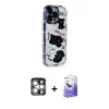 ieg™ iPhone 15 Pro Max Kılıf Ahenk Modern Serisi - Siyah Bilvis 5in1 5D Magic Hayalet Cam Ekran Koruyucu + PVD Metal Kamera Lens - GS