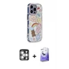 ieg™ iPhone 15 Pro Max Kılıf Ahenk Modern Serisi - Siyah Bilvis 5in1 5D Magic Hayalet Cam Ekran Koruyucu + PVD Metal Kamera Lens - GS