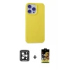 ieg™ iPhone 15 Pro Max Kılıf Ahenk Serisi - Siyah Buffer Cam Ekran Koruyucu + PVD Metal Kamera Lens - SH