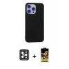 ieg™ iPhone 15 Pro Max Kılıf Ahenk Serisi - Siyah Buffer Cam Ekran Koruyucu + PVD Metal Kamera Lens - SH