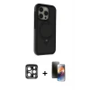 ieg™ iPhone 15 Pro Max Kılıf Ahenk Yansıma Özel Seri - Siyah 3D Antistatik Mat Seramik Nano Ekran Koruyucu + PVD Metal Kamera Lens - LT