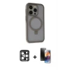 ieg™ iPhone 15 Pro Max Kılıf Ahenk Yansıma Özel Seri - Siyah 3D Antistatik Mat Seramik Nano Ekran Koruyucu + PVD Metal Kamera Lens - LT