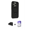 ieg™ iPhone 15 Pro Max Kılıf Ahenk Yansıma Özel Seri - Siyah Bilvis 5in1 3D Magic Cam Ekran Koruyucu + Raze Metal Kamera Lens - SH