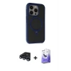 ieg™ iPhone 15 Pro Max Kılıf Ahenk Yansıma Özel Seri - Siyah Bilvis 5in1 5D Magic Hayalet Cam Ekran Koruyucu + Raze Metal Kamera Lens - LT