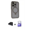 ieg™ iPhone 15 Pro Max Kılıf Ahenk Yansıma Özel Seri - Siyah Bilvis 5in1 5D Magic Hayalet Cam Ekran Koruyucu + Raze Metal Kamera Lens - LT
