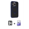 ieg™ iPhone 15 Pro Max Kılıf Ahenk Yansıma Özel Seri - Siyah Bilvis 5in1 5D Magic Hayalet Cam Ekran Koruyucu + PVD Metal Kamera Lens - GS