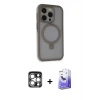 ieg™ iPhone 15 Pro Max Kılıf Ahenk Yansıma Özel Seri - Siyah Bilvis 5in1 5D Magic Hayalet Cam Ekran Koruyucu + PVD Metal Kamera Lens - GS