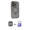 ieg™ iPhone 15 Pro Max Kılıf Ahenk Yansıma Özel Seri - Siyah Bilvis 5in1 5D Magic Hayalet Cam Ekran Koruyucu + PVD Metal Kamera Lens - SH