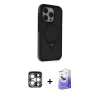 ieg™ iPhone 15 Pro Max Kılıf Ahenk Yansıma Özel Seri - Siyah Bilvis 5in1 5D Magic Hayalet Cam Ekran Koruyucu + PVD Metal Kamera Lens - GS