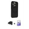 ieg™ iPhone 15 Pro Max Kılıf Ahenk Yansıma Özel Seri - Siyah Bilvis 5in1 5D Magic Hayalet Cam Ekran Koruyucu + Raze Metal Kamera Lens - LT