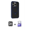 ieg™ iPhone 15 Pro Max Kılıf Ahenk Yansıma Özel Seri - Siyah Bilvis 5in1 5D Magic Hayalet Cam Ekran Koruyucu + PVD Metal Kamera Lens - SH
