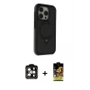 ieg™ iPhone 15 Pro Max Kılıf Ahenk Yansıma Özel Seri - Siyah Buffer Cam Ekran Koruyucu + PVD Metal Kamera Lens - TU