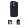 ieg™ iPhone 15 Pro Max Kılıf Ahenk Yansıma Özel Seri - Siyah Buffer Hayalet Cam Ekran Koruyucu + PVD Metal Kamera Lens - GI