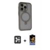ieg™ iPhone 15 Pro Max Kılıf Ahenk Yansıma Özel Seri - Siyah Buffer Hayalet Cam Ekran Koruyucu + PVD Metal Kamera Lens - GI