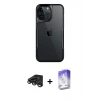 ieg™ iPhone 15 Pro Max Kılıf Akış Çizgi Koleksiyonu - Siyah Bilvis 5in1 3D Magic Cam Ekran Koruyucu + Raze Metal Kamera Lens - TMGI