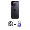 ieg™ iPhone 15 Pro Max Kılıf Akış Çizgi Koleksiyonu - Siyah Bilvis 5in1 5D Magic Hayalet Cam Ekran Koruyucu + PVD Metal Kamera Lens - LT